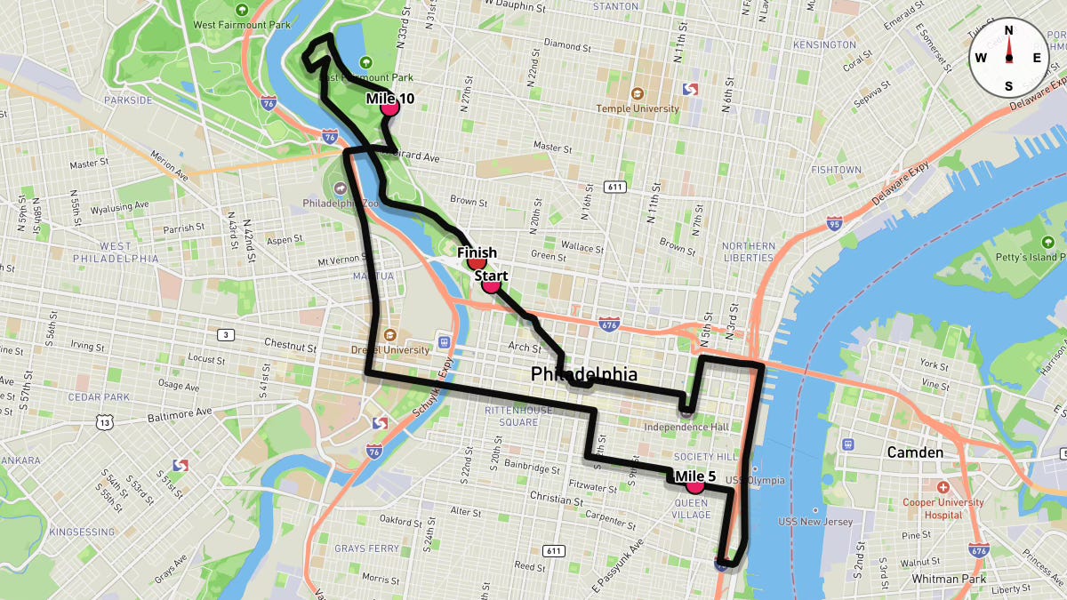 Philadelphia Half Marathon course map